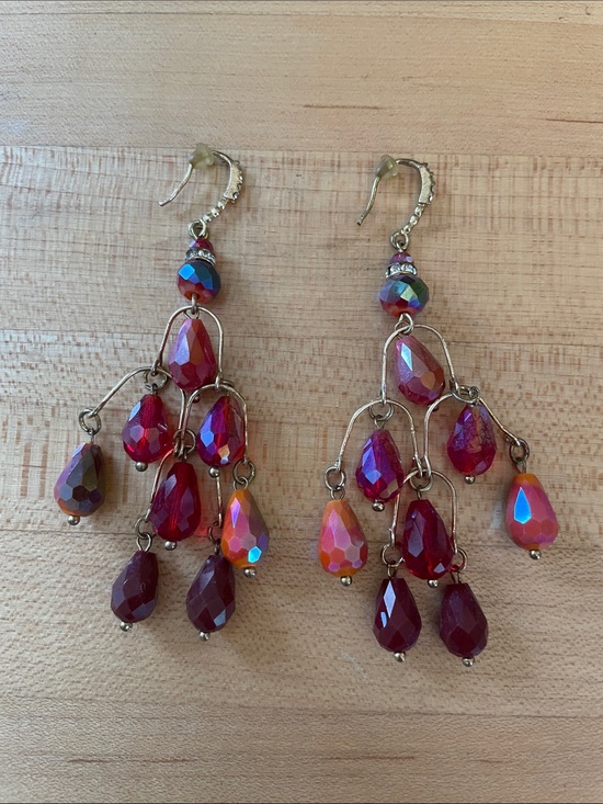 Jewelry - Red Faceted Teardrop Chandelier Earrings - Unbranded